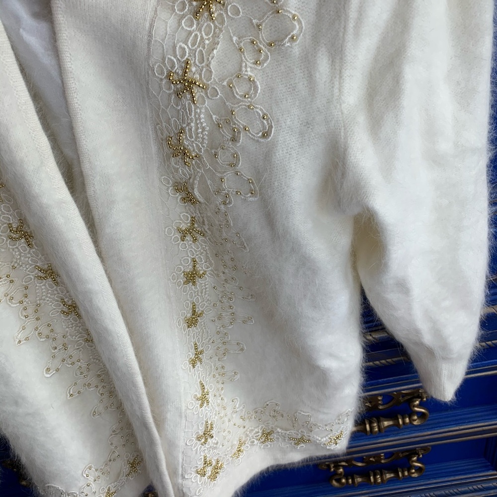 Vintage Cavalini Angora Beaded Sweater Top MED - Picture 2 of 6